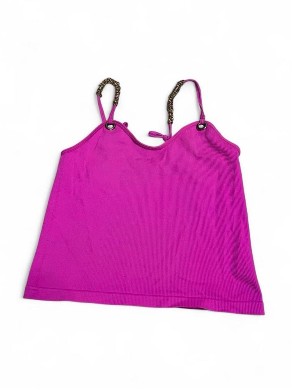 Chain-Detail Fuchsia Ribbed Crop Tank